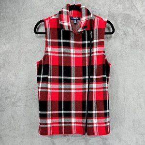 Chaps by Ralph Lauren Plaid Side Zippered Vest Red White & Black Women's Size L